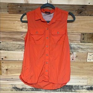Eddie Bauer size Small Petite Orange Button Down Sleeveless Lightweight Shirt